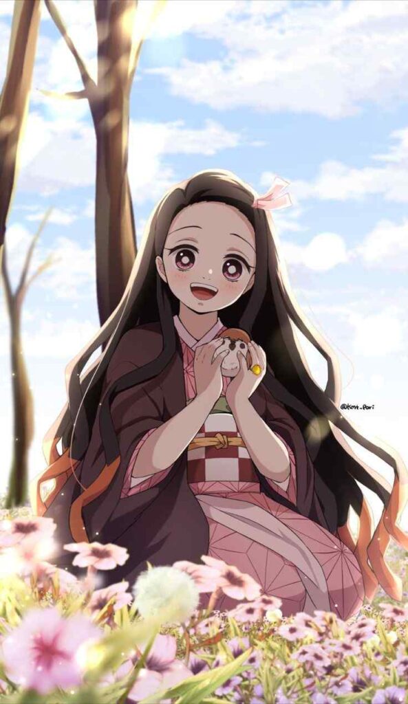 Nezuko phone wallpapers in a field of flowers 6 Nezuko Phone Wallpapers - Demon Slayer Cute Nezuko Kamado 4K Backgrounds Download Wallpapers